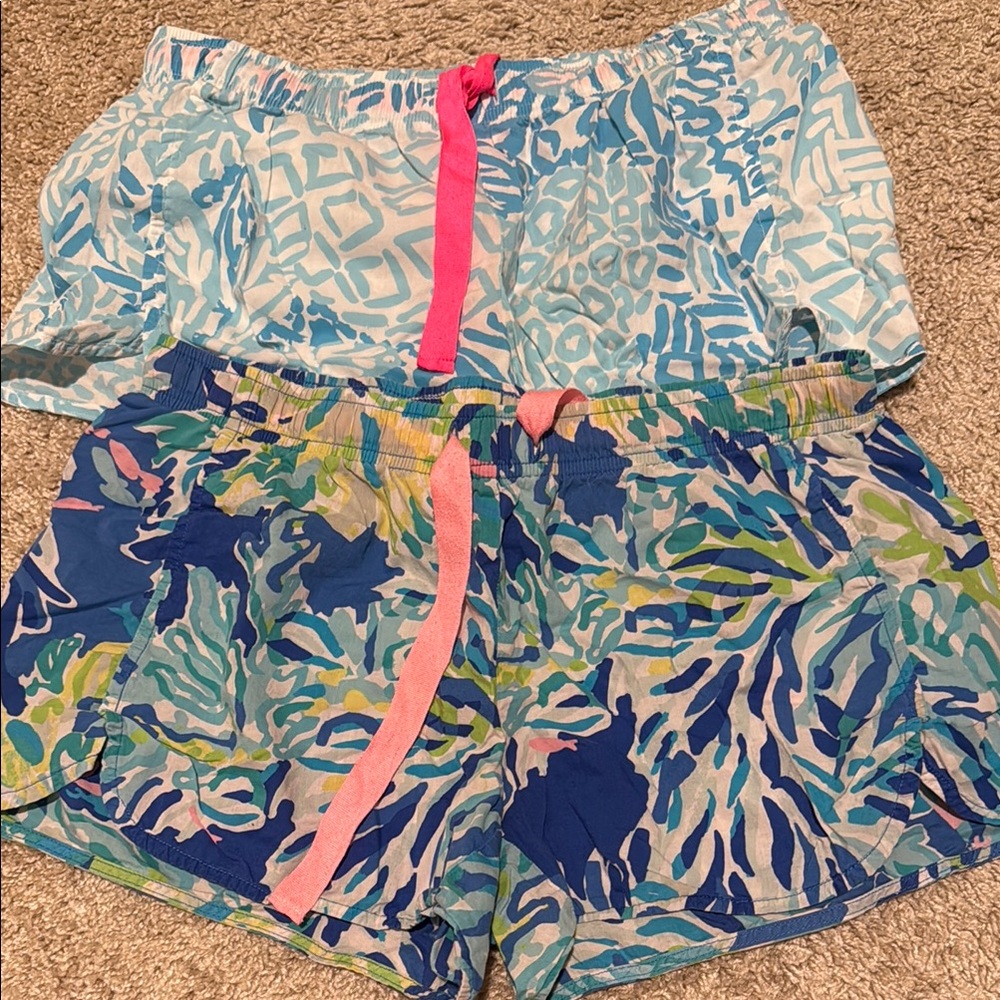 Lilly Pulitzer Blue and Green Tropical Pajama Shorts